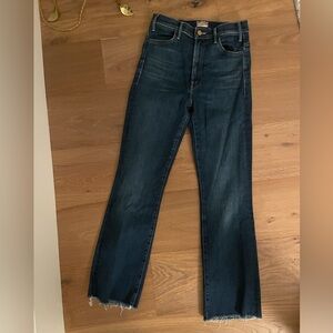MOTHER Dark Blue Frayed Hem Jeans